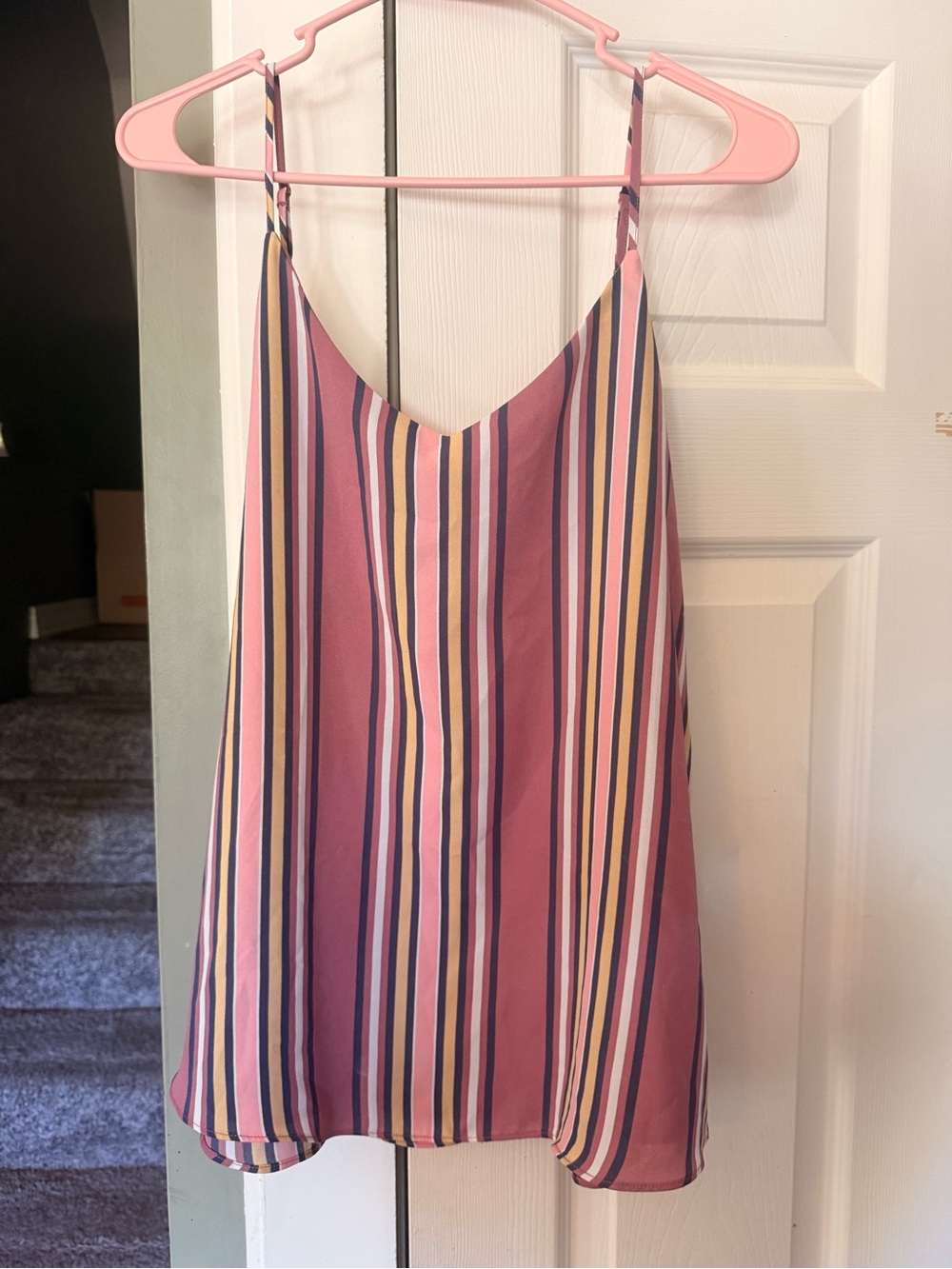 Pink Republic Striped V-Neck Spaghetti Strap Tank - Mauve, Navy, Cream, Yellow